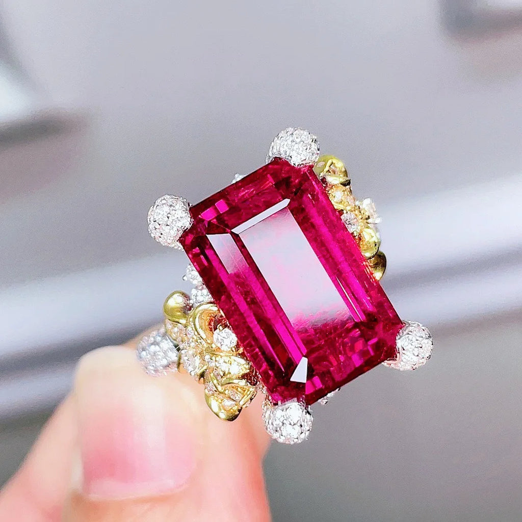 Real 14K Gold Natural Ruby Ring for Women Fine Anillos De Wedding Bands Ruby Gemstone Ring Red Ruby Jewelry Anel Females