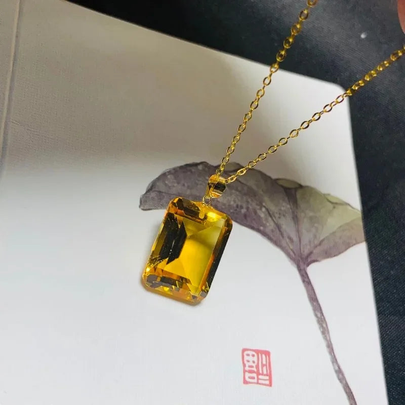 Natural Citrine 10*14mm Pendant Necklace S925 Silver Palace Style Women's Vintage Jewellery Gemstone Certificate