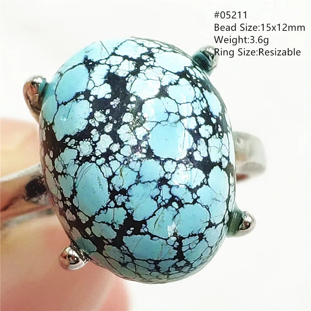 Natural Green Turquoise Adjustable Ring | 925 Sterling Silver