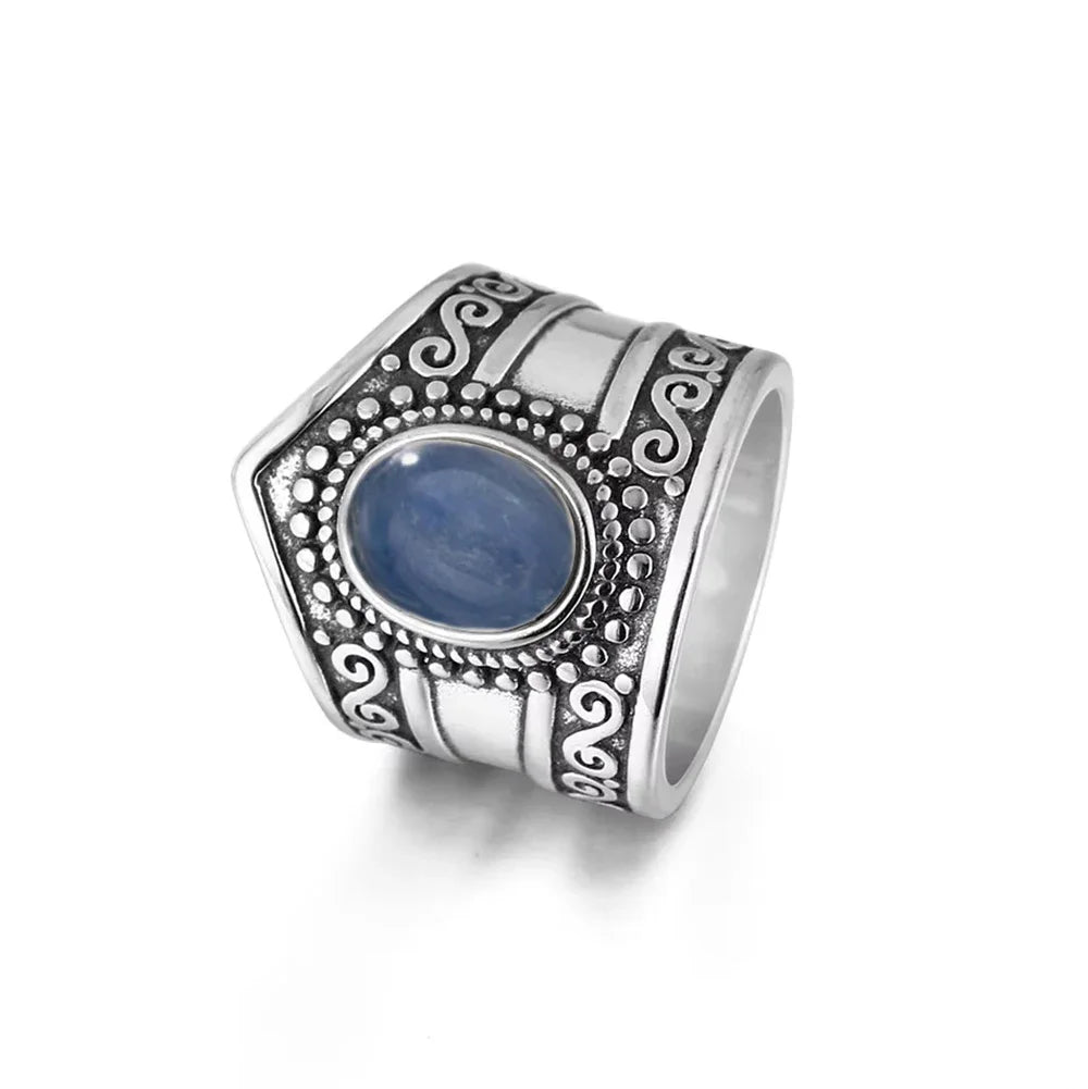Natural Rainbow Moonstone Cabochon Ring