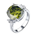 August Birthstone Peridot Cubic Zirconia Ring, Large Oval Cluster Statement Band in Silver for Women, Bold & Elegant Jewelry