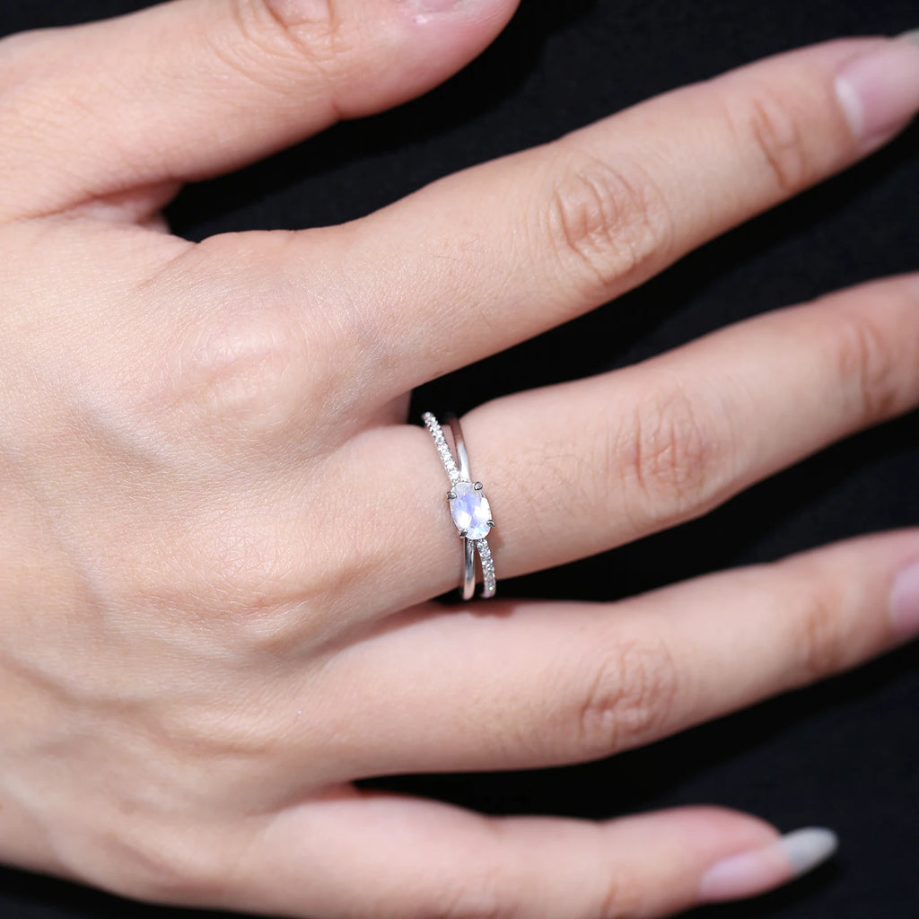 Sterling Silver Moonstone Promise Ring - 925 Sterling Silver