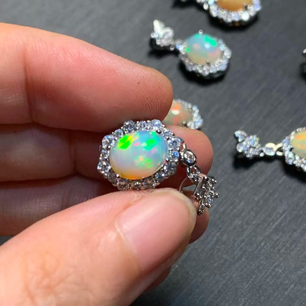 Oval Natural Opal Pendant Necklace | Genuine Gemstone Jewelry