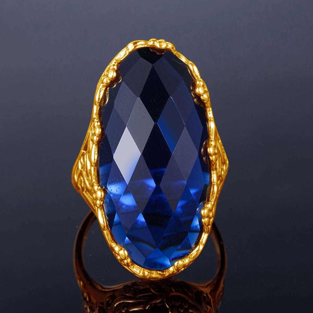 Floral Sapphire Statement Ring with Gold Finish
