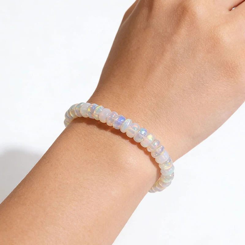 Natural Opal Beaded Bracelet – Genuine Crystal Stretch Bracelet for Women