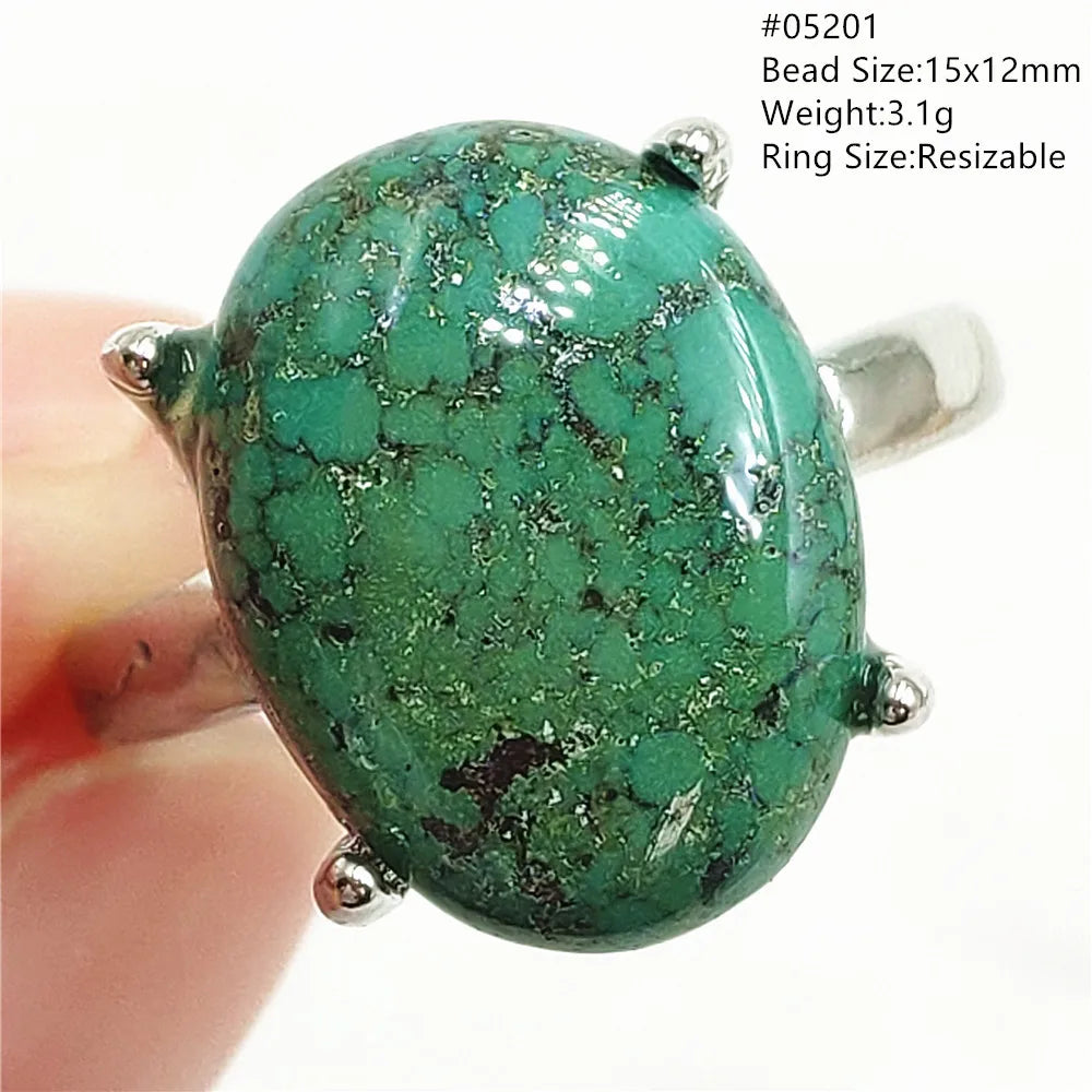Natural Green Turquoise Adjustable Ring | 925 Sterling Silver