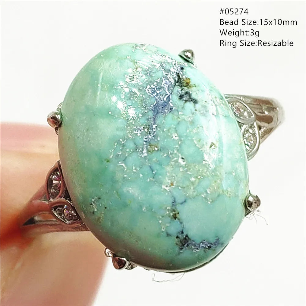 Natural Green Turquoise Adjustable Ring | 925 Sterling Silver