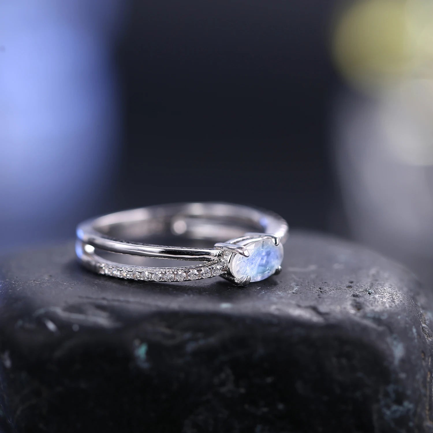 Sterling Silver Moonstone Promise Ring - 925 Sterling Silver