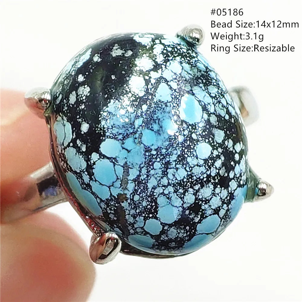 Natural Green Turquoise Adjustable Ring | 925 Sterling Silver