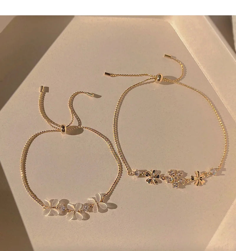 Natural Opal Flower Bracelet – Gold Plated Adjustable Bracelet for Women