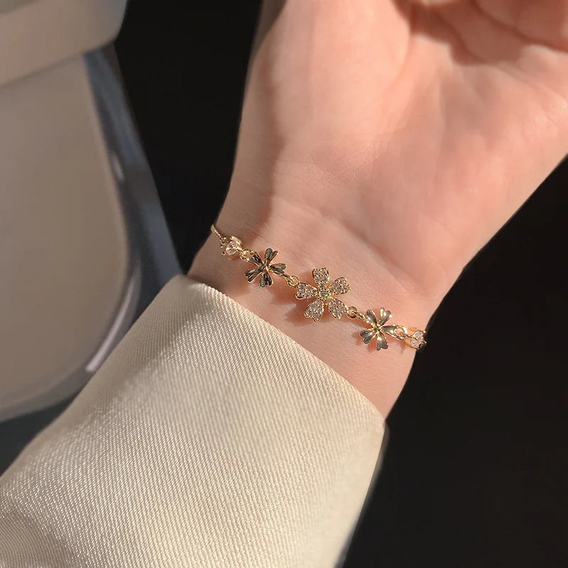 Natural Opal Flower Bracelet – Gold Plated Adjustable Bracelet for Women