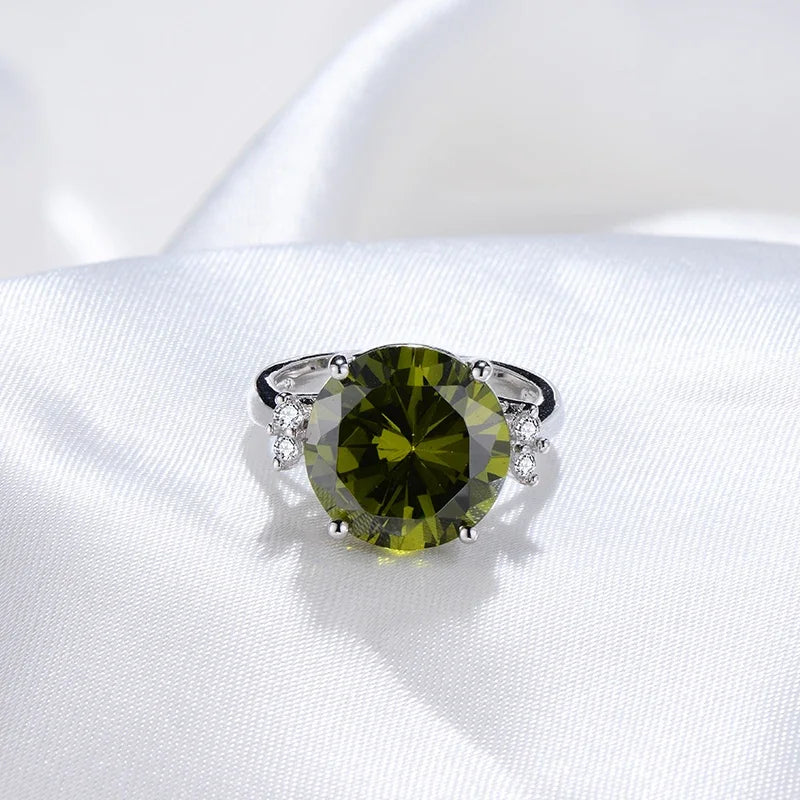 August Birthstone Peridot Cubic Zirconia Ring, Large Oval Cluster Statement Band in Silver for Women, Bold & Elegant Jewelry