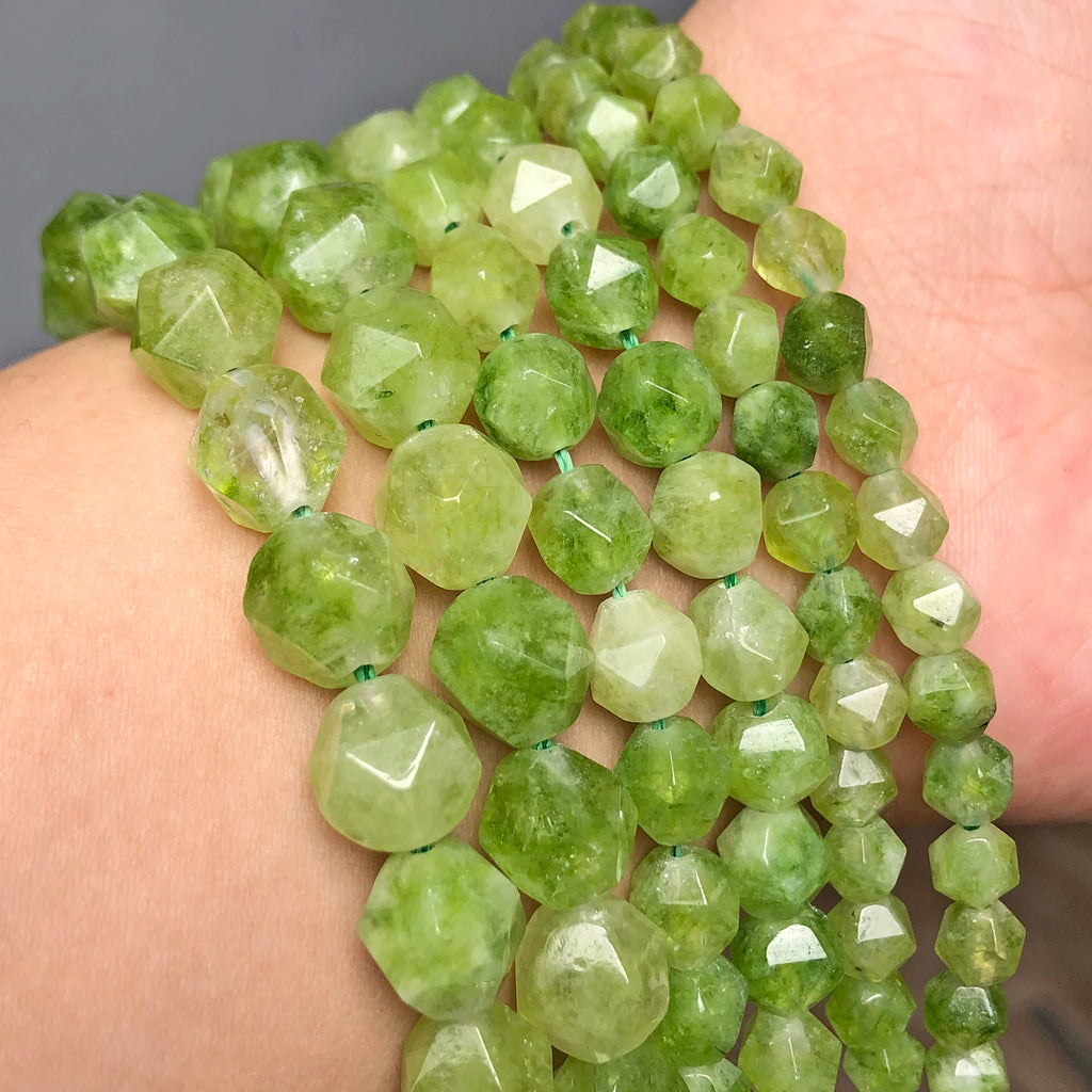 Faceted Peridot Stone Beads Green Olivine Loose August Birthstone Beads for Jewelry Making DIY Bracelet Accessories 6 8 10mm