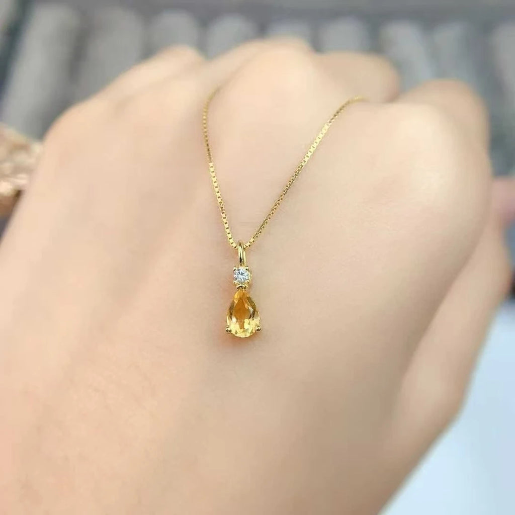 Natural Citrine Pendant Necklace in 925 Sterling Silver – Genuine Gemstone Charm