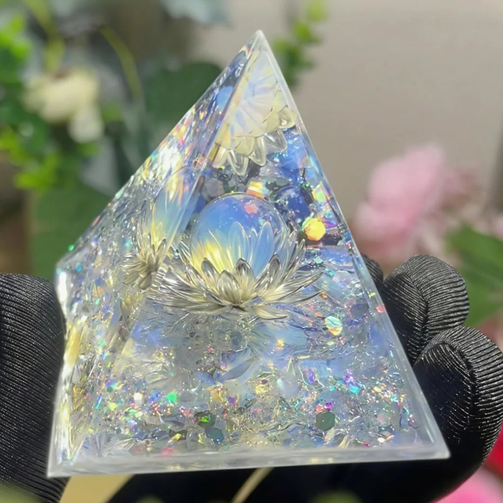 White Lotus Opal Orgone Pyramid | Crystal Home Décor
