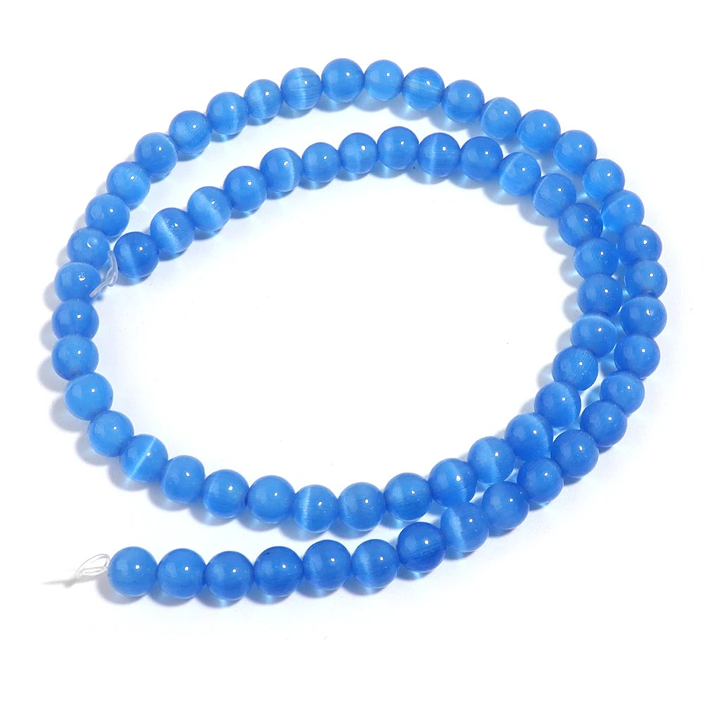 Natural Blue Cat Eye Gemstone Beads for Jewelry Making