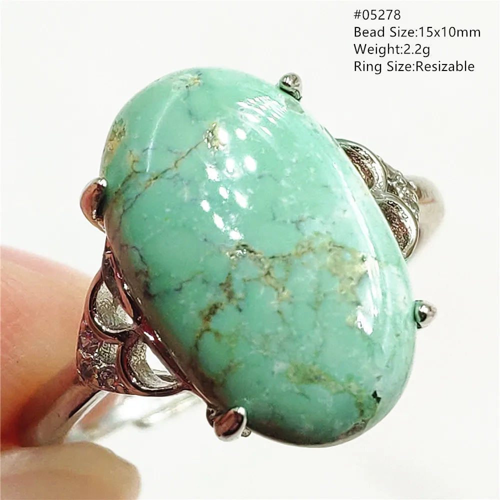 Natural Green Turquoise Adjustable Ring | 925 Sterling Silver