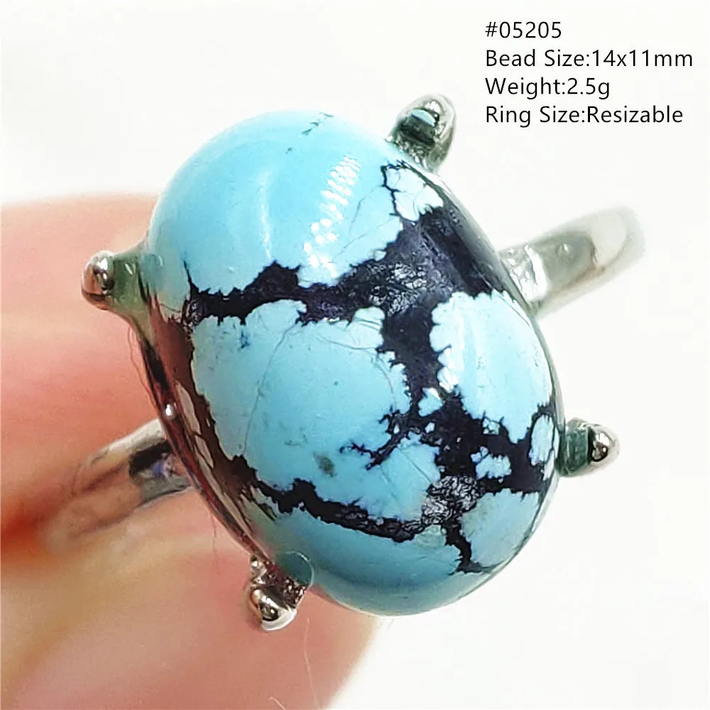 Natural Green Turquoise Adjustable Ring | 925 Sterling Silver