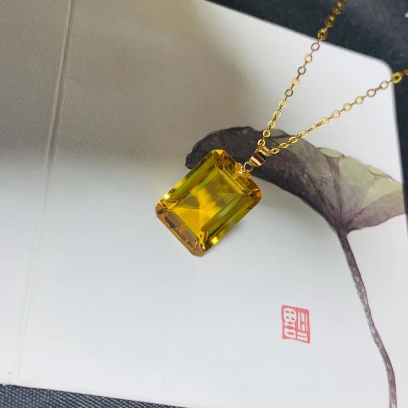 Natural Citrine 10*14mm Pendant Necklace S925 Silver Palace Style Women's Vintage Jewellery Gemstone Certificate