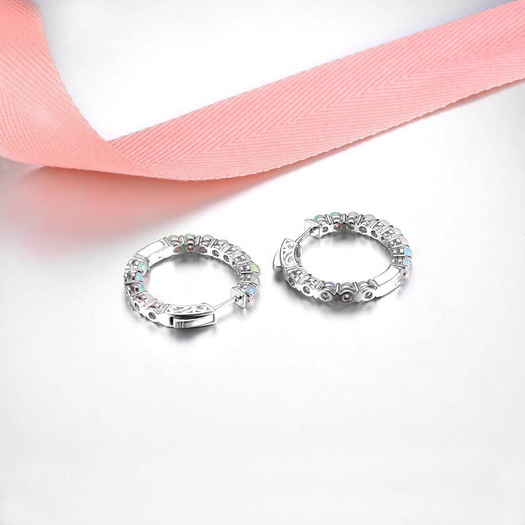 Natural Opal Huggie Earrings in 925 Sterling Silver – October Birthstone
