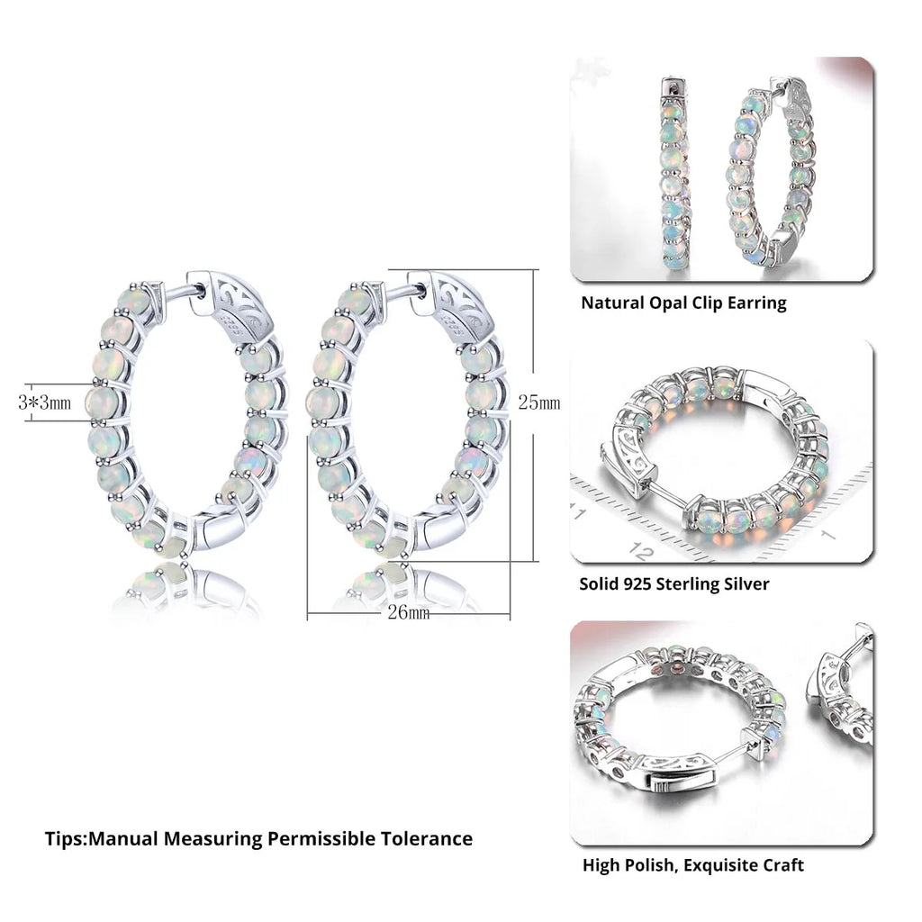Natural Opal Huggie Earrings in 925 Sterling Silver – October Birthstone