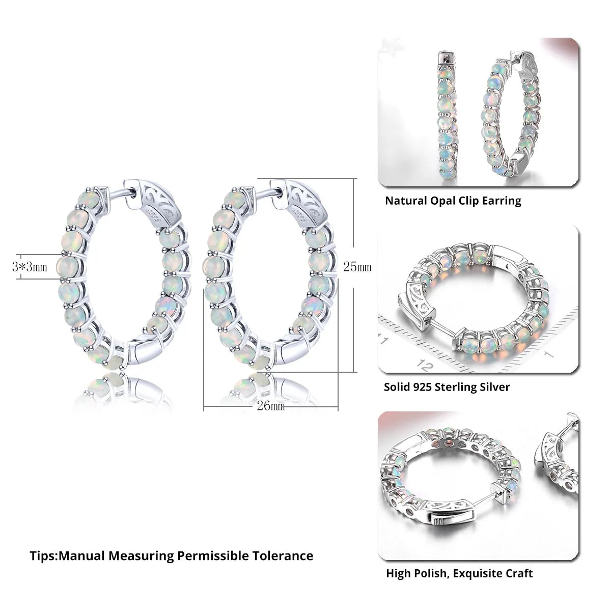 Natural Opal Huggie Earrings in 925 Sterling Silver – October Birthstone