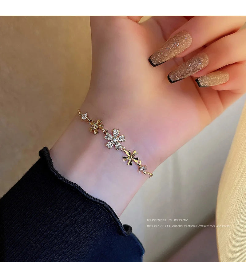 Natural Opal Flower Bracelet – Gold Plated Adjustable Bracelet for Women