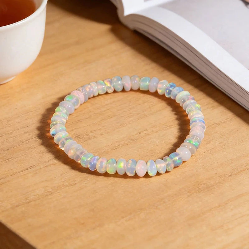 Natural Opal Beaded Bracelet – Genuine Crystal Stretch Bracelet for Women