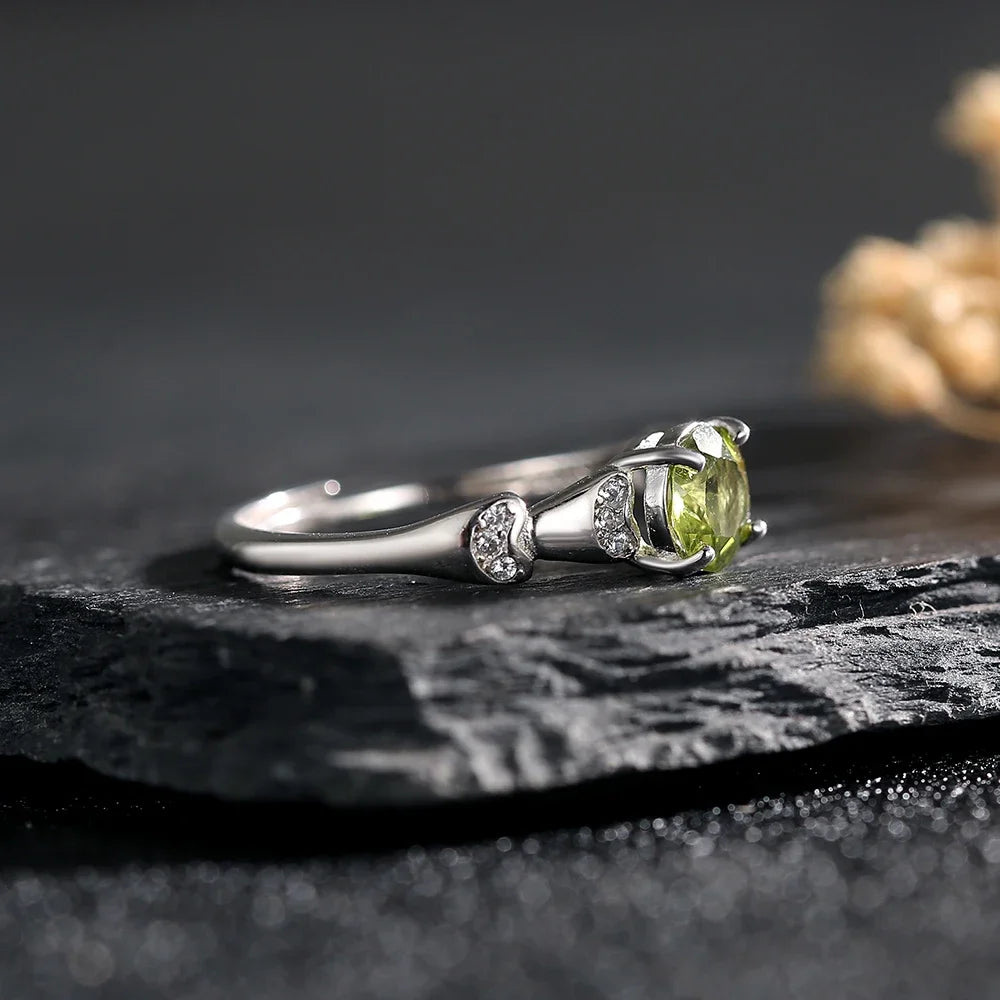Adjustable Sterling 925 Silver Ring 6mm Peridot August Birthstone Crystal Gemstone Bands Fresh Green Vitality Jewelry Gifts