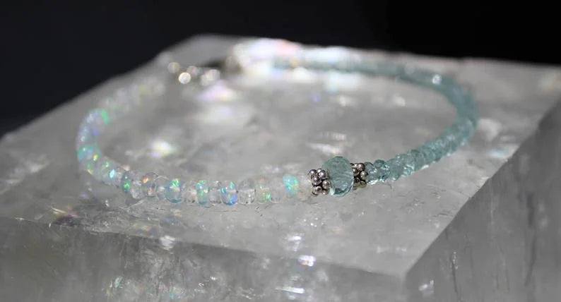 Opal, Moonstone & Aquamarine Gemstone Bracelet