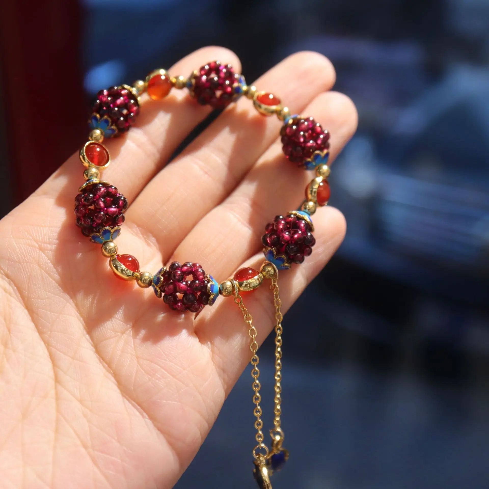 Natural Garnet & Amazonite Gold Filled Bracelet