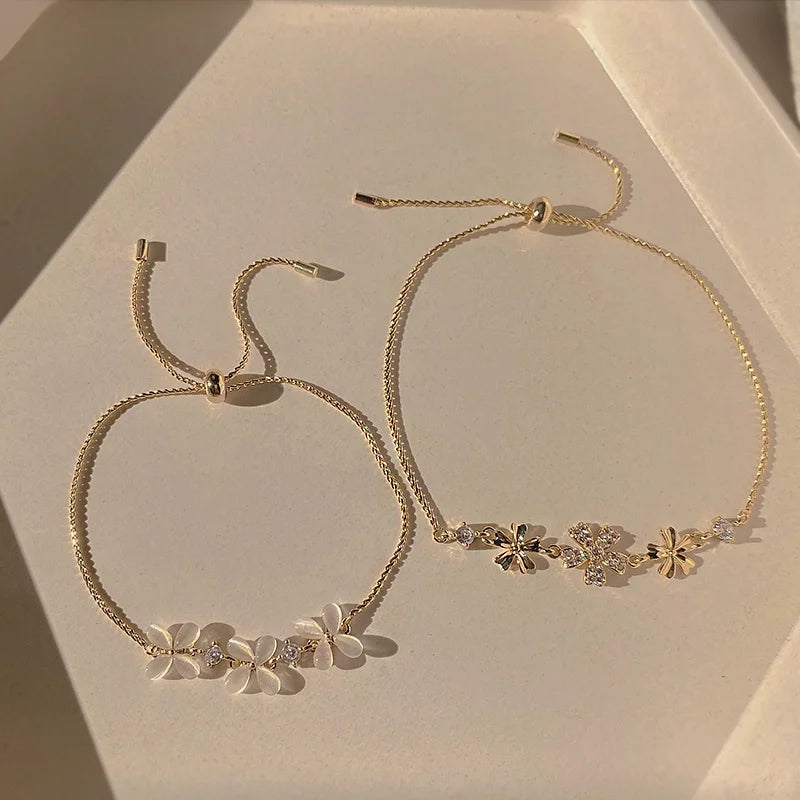 Natural Opal Flower Bracelet – Gold Plated Adjustable Bracelet for Women