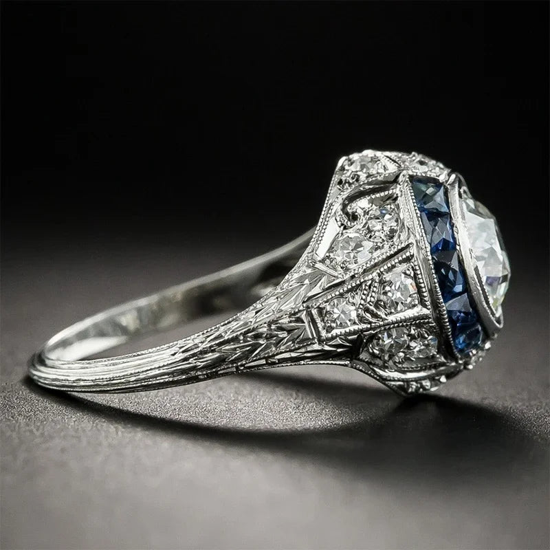 Princess Cut Blue Sapphire Promise Ring in Sterling Silver