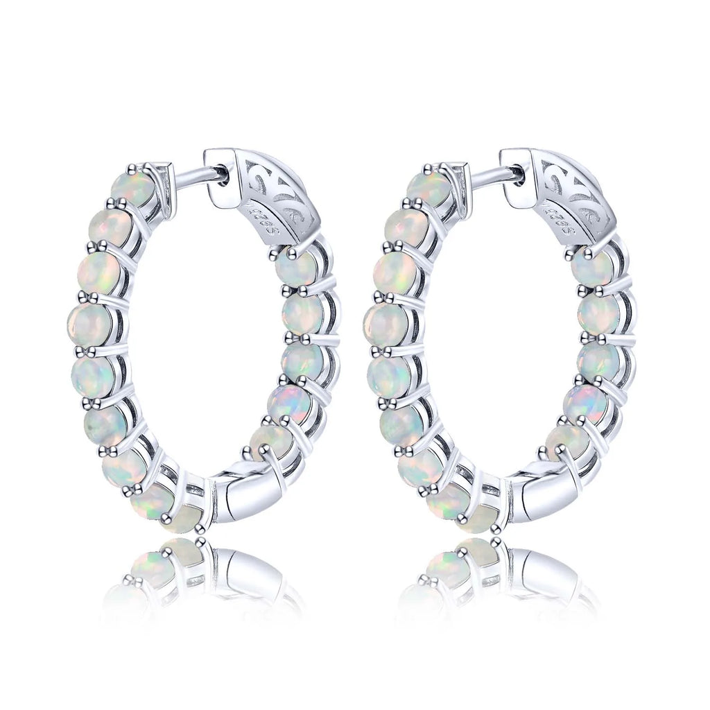 Natural Opal Huggie Earrings in 925 Sterling Silver – October Birthstone