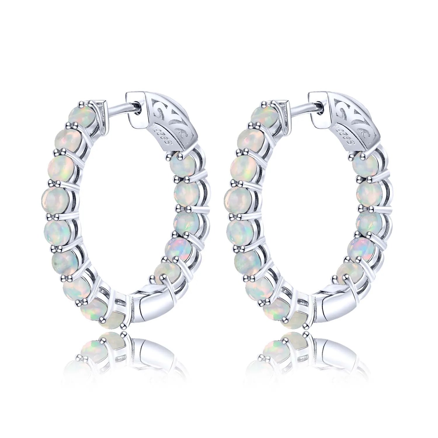 Natural Opal Huggie Earrings in 925 Sterling Silver – October Birthstone