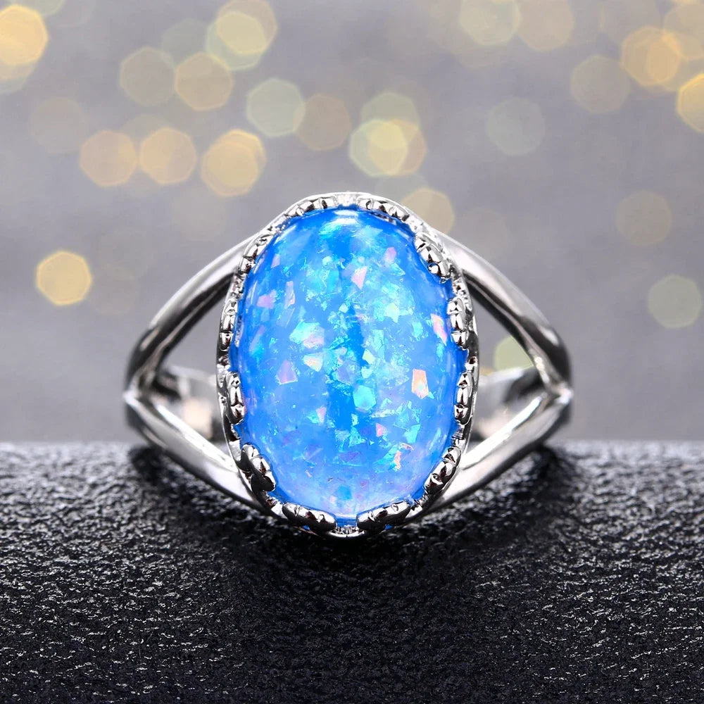 Natural Opal Ring in 925 Sterling Silver – October Birthstone Gemstone Ring