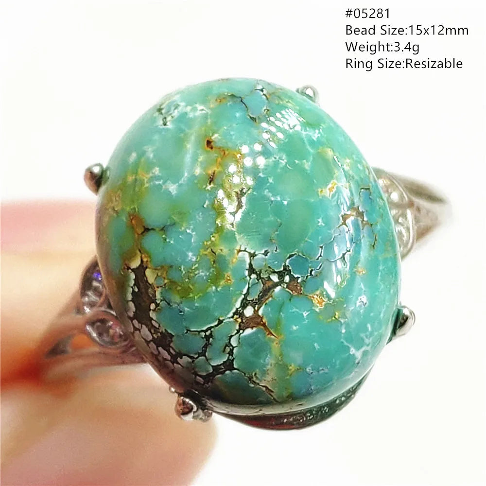 Natural Green Turquoise Adjustable Ring | 925 Sterling Silver