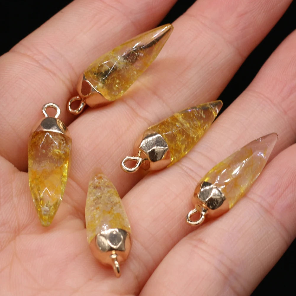 Natural Semi-precious Stone Citrine Rhombus Gold-plated Pendant Making DIY  Necklace Charm Jewelry Gift