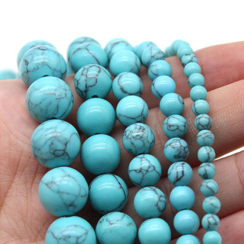 Natural Blue Turquoise Gemstone Beads | Round Jewelry Beads