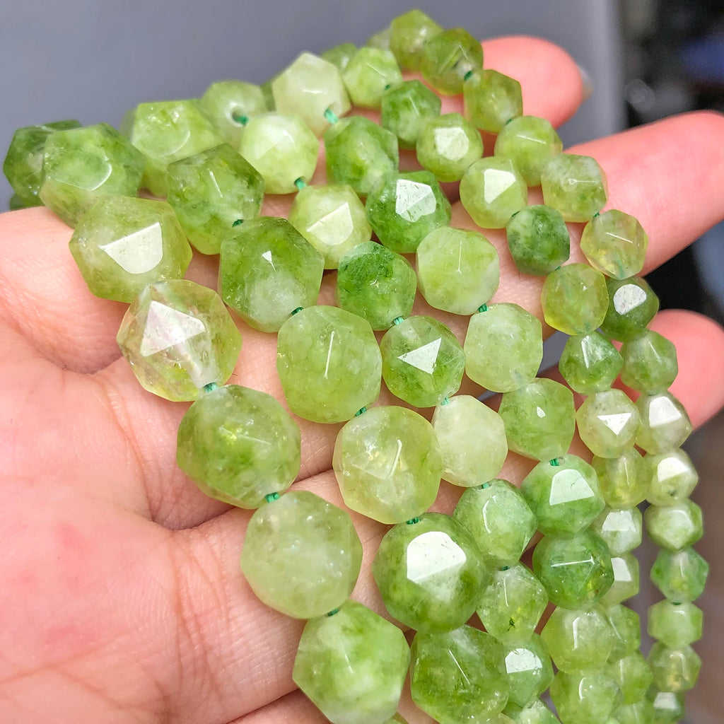 Faceted Peridot Stone Beads Green Olivine Loose August Birthstone Beads for Jewelry Making DIY Bracelet Accessories 6 8 10mm