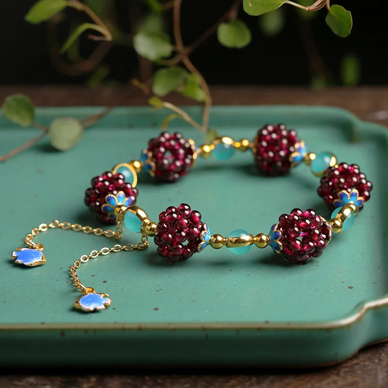 Natural Garnet & Amazonite Gold Filled Bracelet