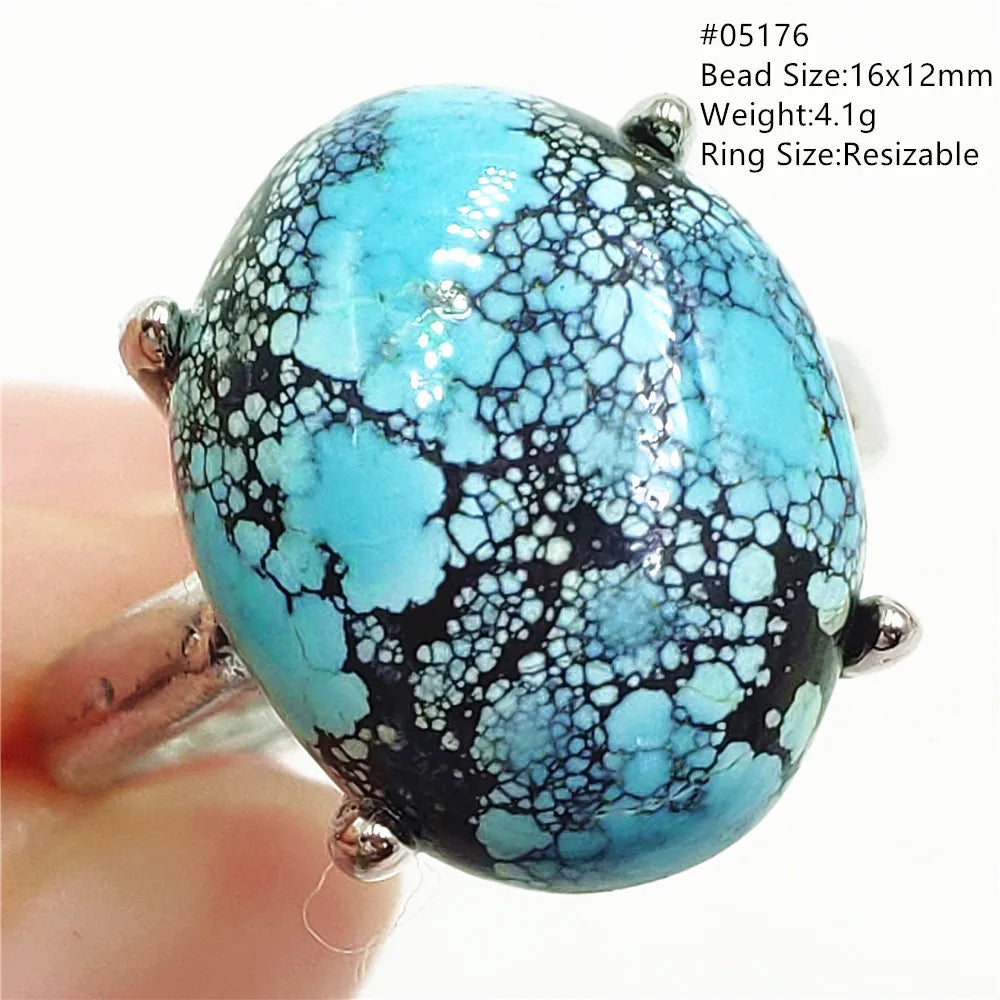 Natural Green Turquoise Adjustable Ring | 925 Sterling Silver