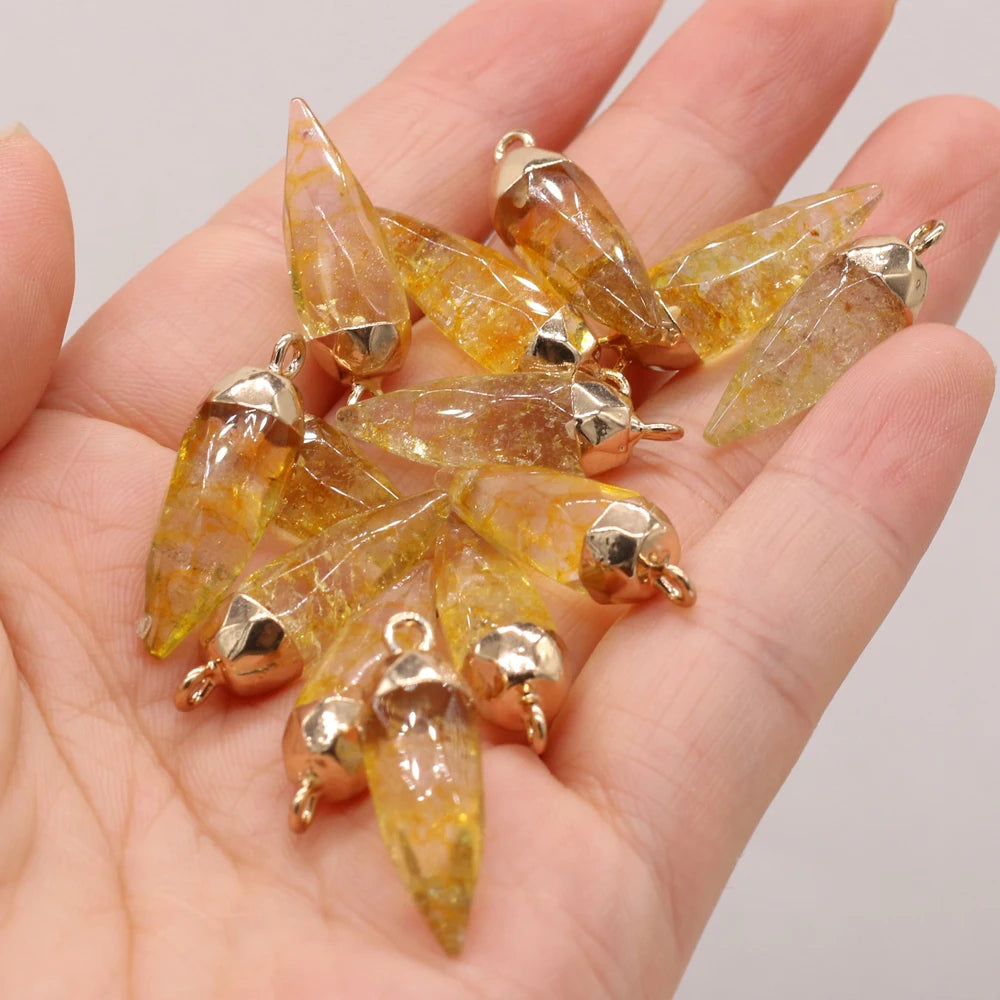 Natural Semi-precious Stone Citrine Rhombus Gold-plated Pendant Making DIY  Necklace Charm Jewelry Gift