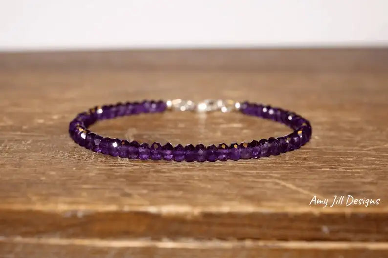 Sterling Silver Amethyst Beaded Bracelet