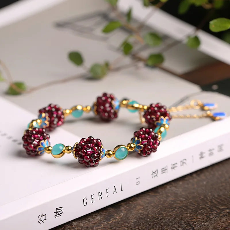 Natural Garnet & Amazonite Gold Filled Bracelet