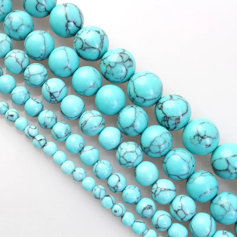 Natural Blue Turquoise Gemstone Beads | Round Jewelry Beads