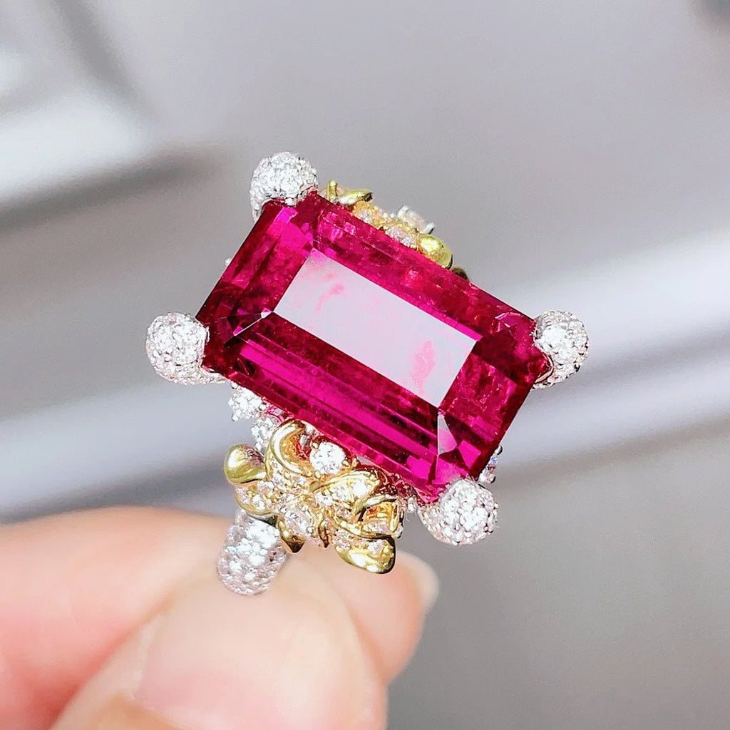 Real 14K Gold Natural Ruby Ring for Women Fine Anillos De Wedding Bands Ruby Gemstone Ring Red Ruby Jewelry Anel Females