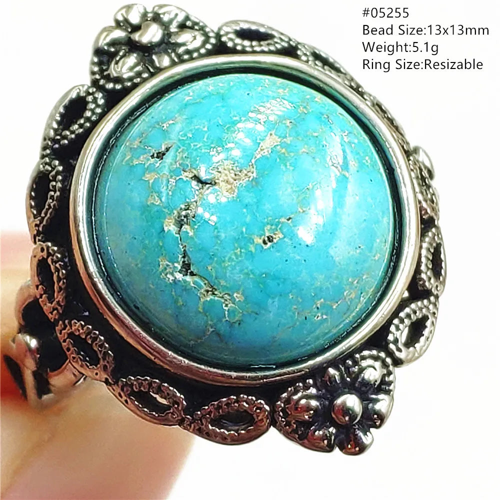 Natural Green Turquoise Adjustable Ring | 925 Sterling Silver