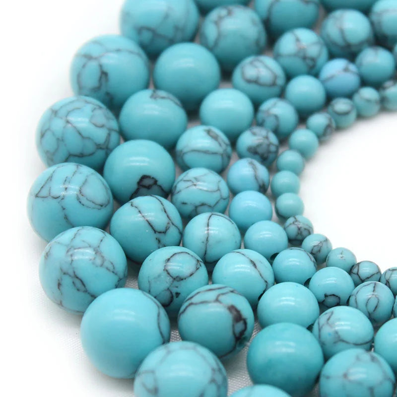 Natural Blue Turquoise Gemstone Beads | Round Jewelry Beads