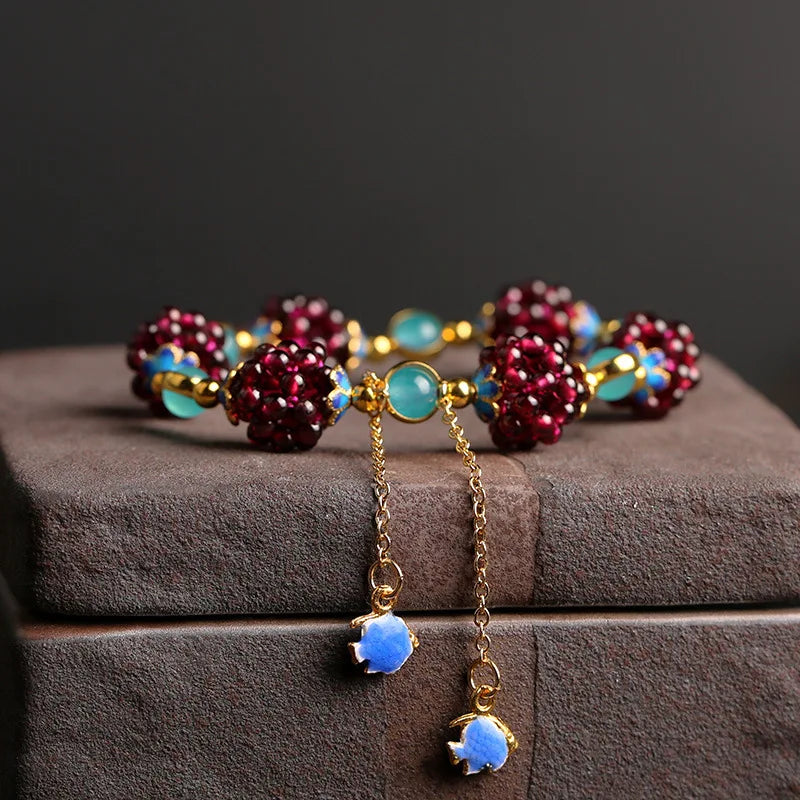 Natural Garnet & Amazonite Gold Filled Bracelet